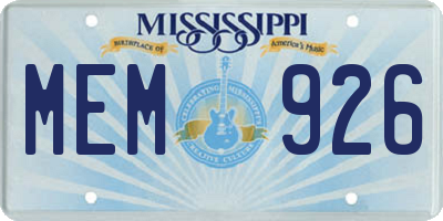 MS license plate MEM926