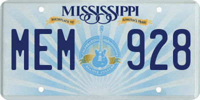 MS license plate MEM928