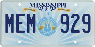 MS license plate MEM929