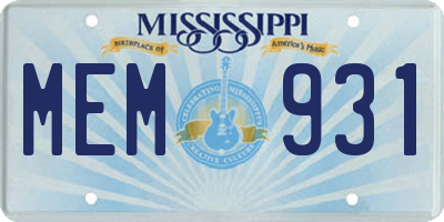 MS license plate MEM931