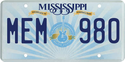 MS license plate MEM980