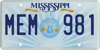 MS license plate MEM981