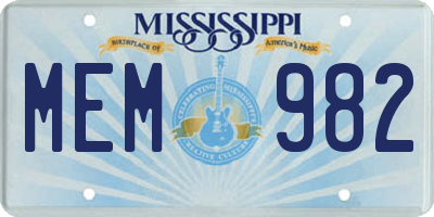 MS license plate MEM982