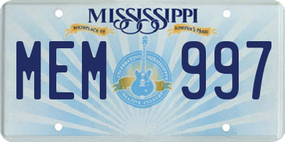 MS license plate MEM997