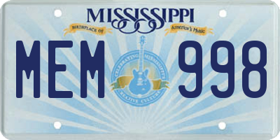 MS license plate MEM998