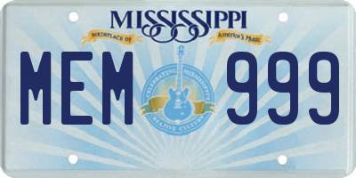 MS license plate MEM999