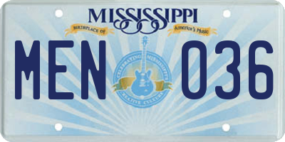 MS license plate MEN036