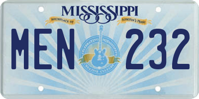 MS license plate MEN232