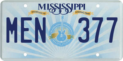 MS license plate MEN377