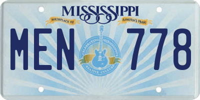 MS license plate MEN778