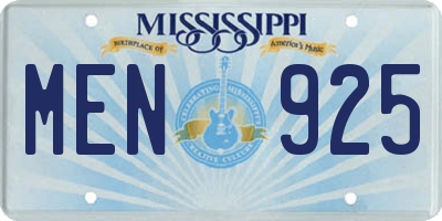 MS license plate MEN925