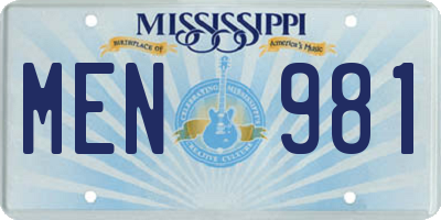 MS license plate MEN981