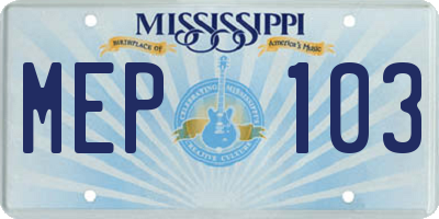 MS license plate MEP103