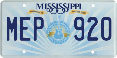 MS license plate MEP920