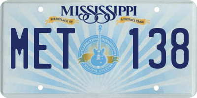 MS license plate MET138