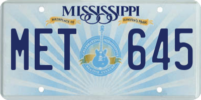 MS license plate MET645