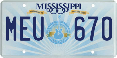 MS license plate MEU670