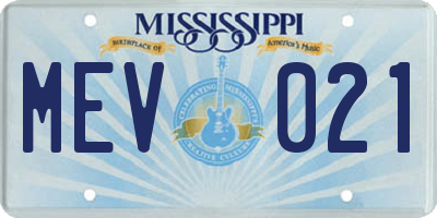 MS license plate MEV021