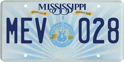 MS license plate MEV028