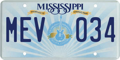 MS license plate MEV034