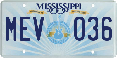 MS license plate MEV036