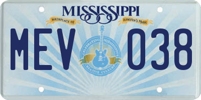 MS license plate MEV038