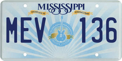 MS license plate MEV136
