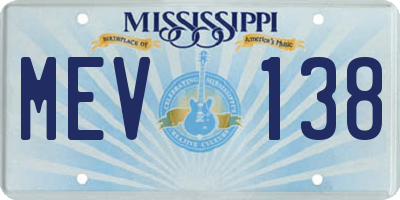 MS license plate MEV138