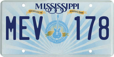 MS license plate MEV178