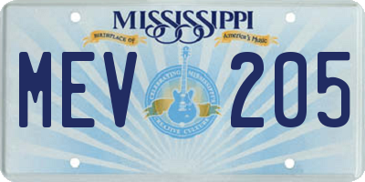 MS license plate MEV205