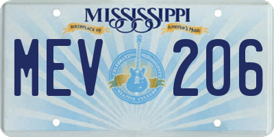 MS license plate MEV206