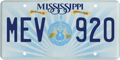 MS license plate MEV920