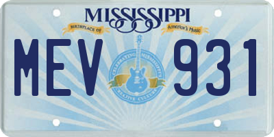MS license plate MEV931