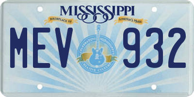 MS license plate MEV932
