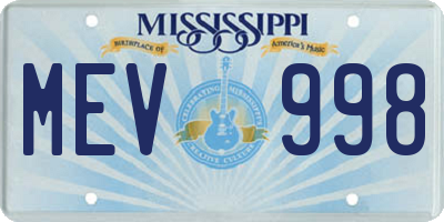 MS license plate MEV998