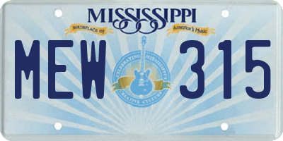 MS license plate MEW315