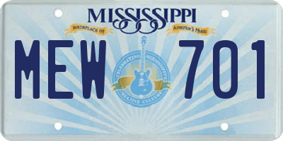 MS license plate MEW701