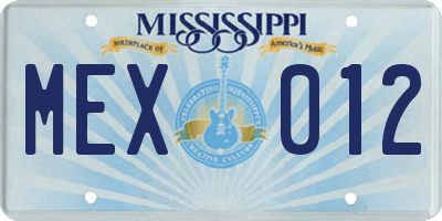MS license plate MEX012