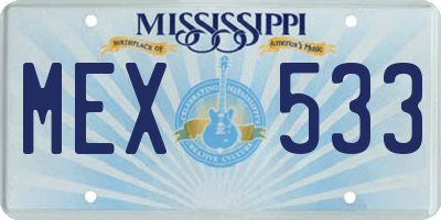 MS license plate MEX533