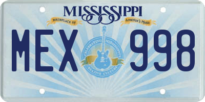 MS license plate MEX998