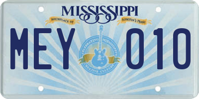 MS license plate MEY010
