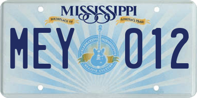 MS license plate MEY012