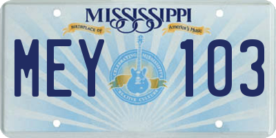 MS license plate MEY103