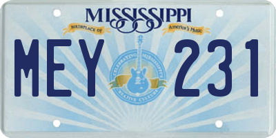 MS license plate MEY231