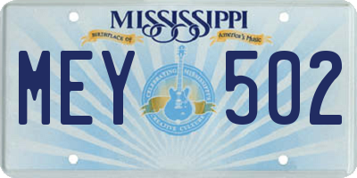 MS license plate MEY502