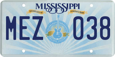 MS license plate MEZ038