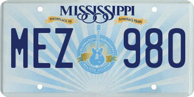 MS license plate MEZ980