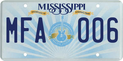 MS license plate MFA006