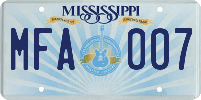 MS license plate MFA007