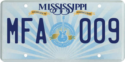 MS license plate MFA009